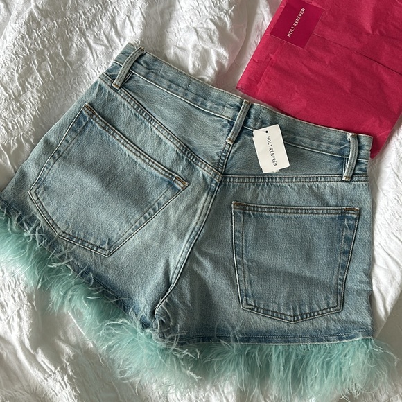 Frame Le Super High Feather-Trimmed Denim Shorts - Picture 6 of 6